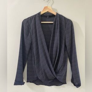Ann Taylor Navy Poka Dot Wrap Top